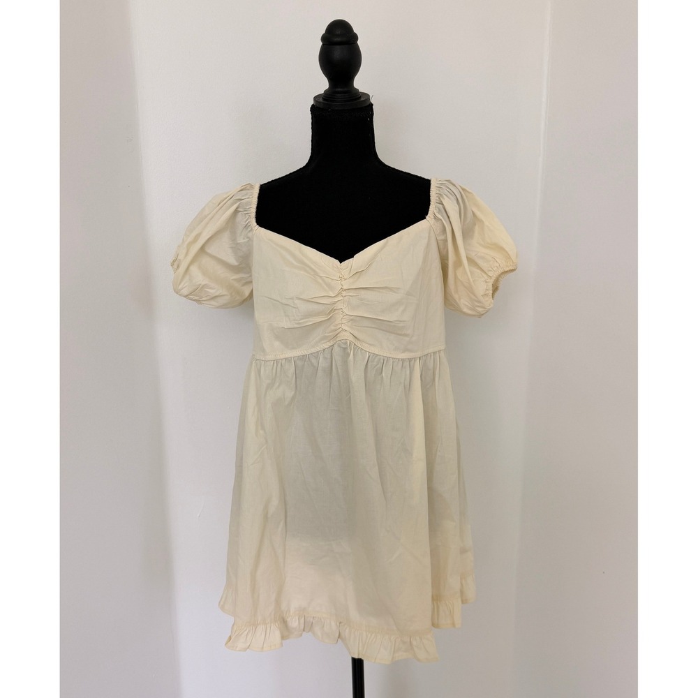 Motherhood Maternity Off-White Puff Sleeve Smocked Babydoll Top Cottagecore L